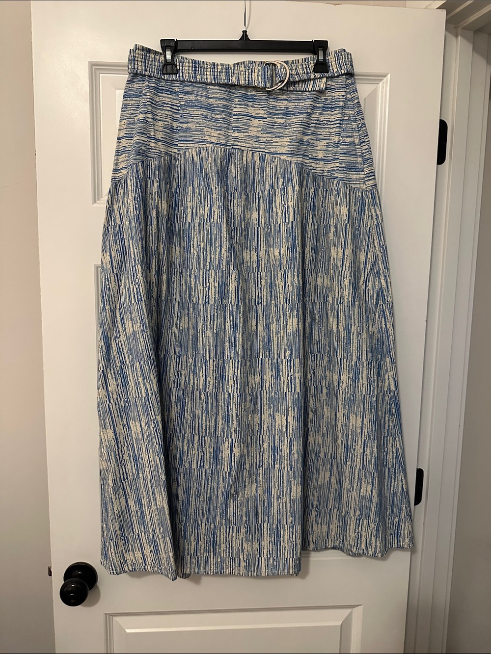 Blue and White Maxi Skirt with D-Ring Waist